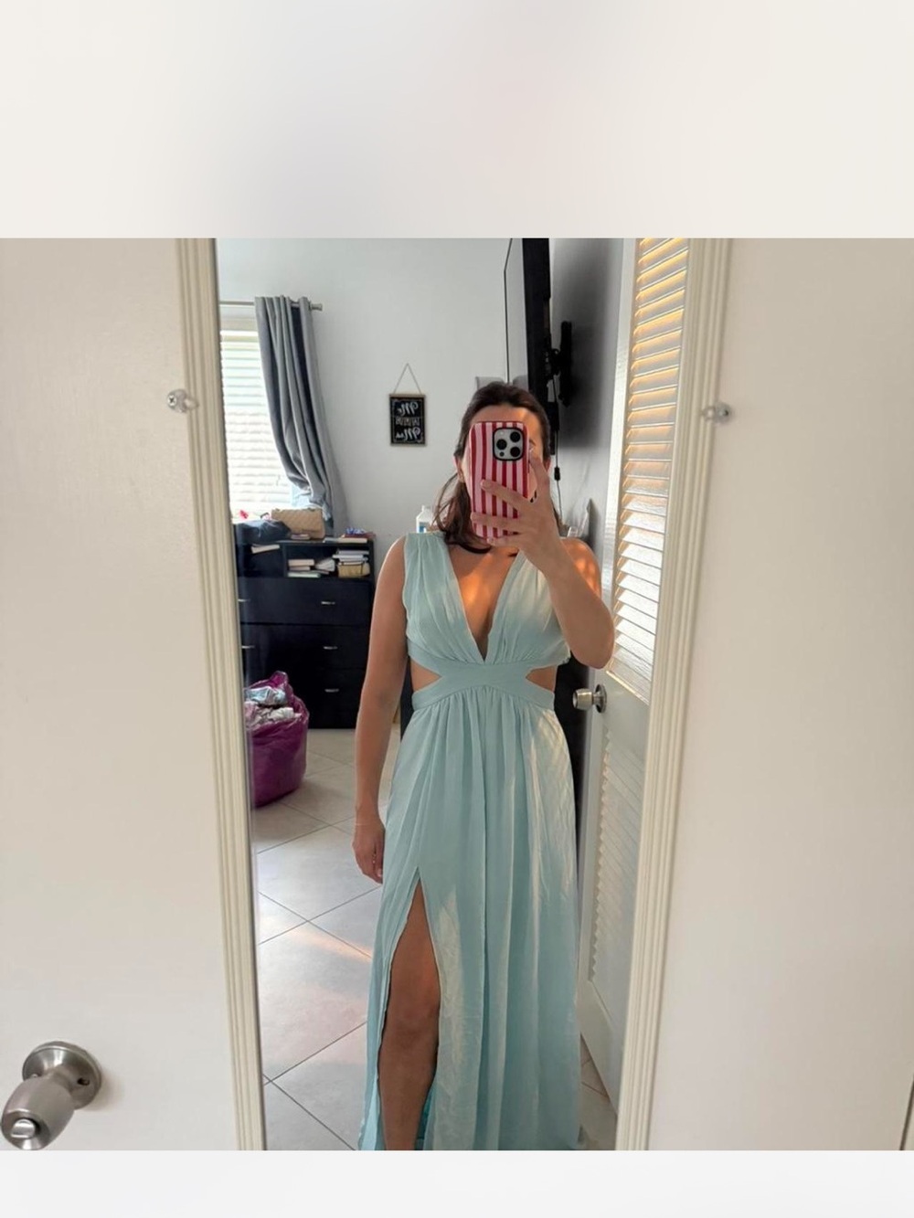 BCBGeneration Light Blue Cutout V-Neck Prom Gown